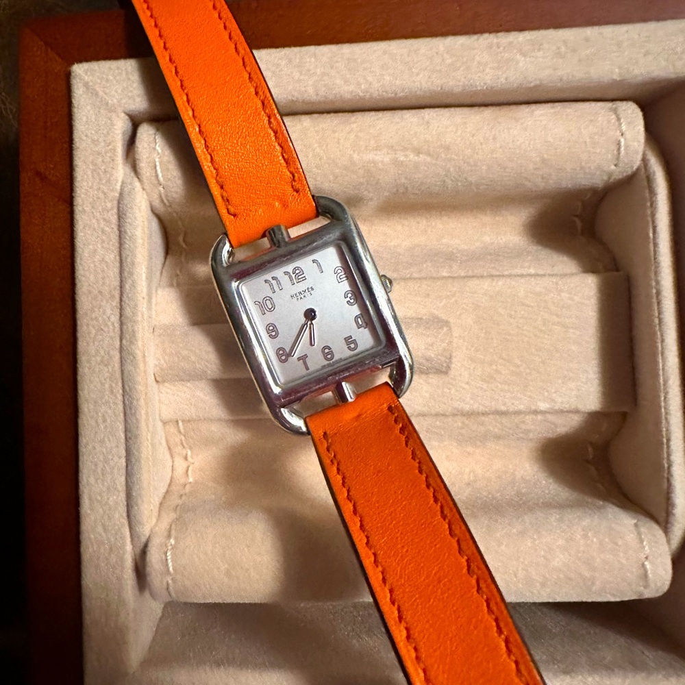 Hermes Cape Cod Small Model 31mm Orange Leather Wrap Watch